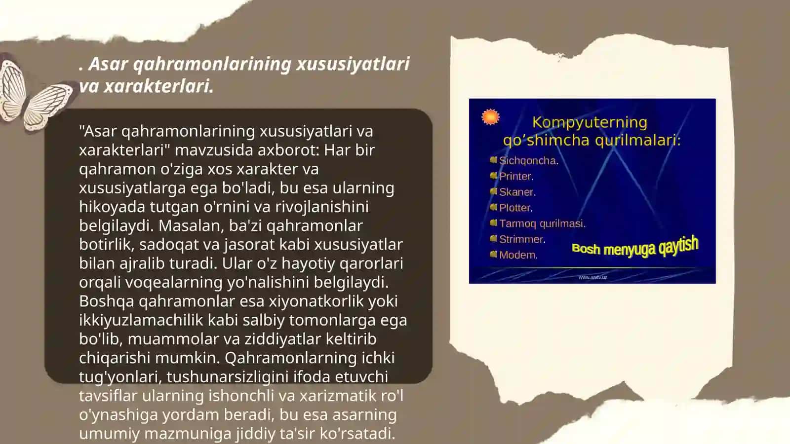 Asar qahramonlarining xususiyatlari va xarakterlari 3