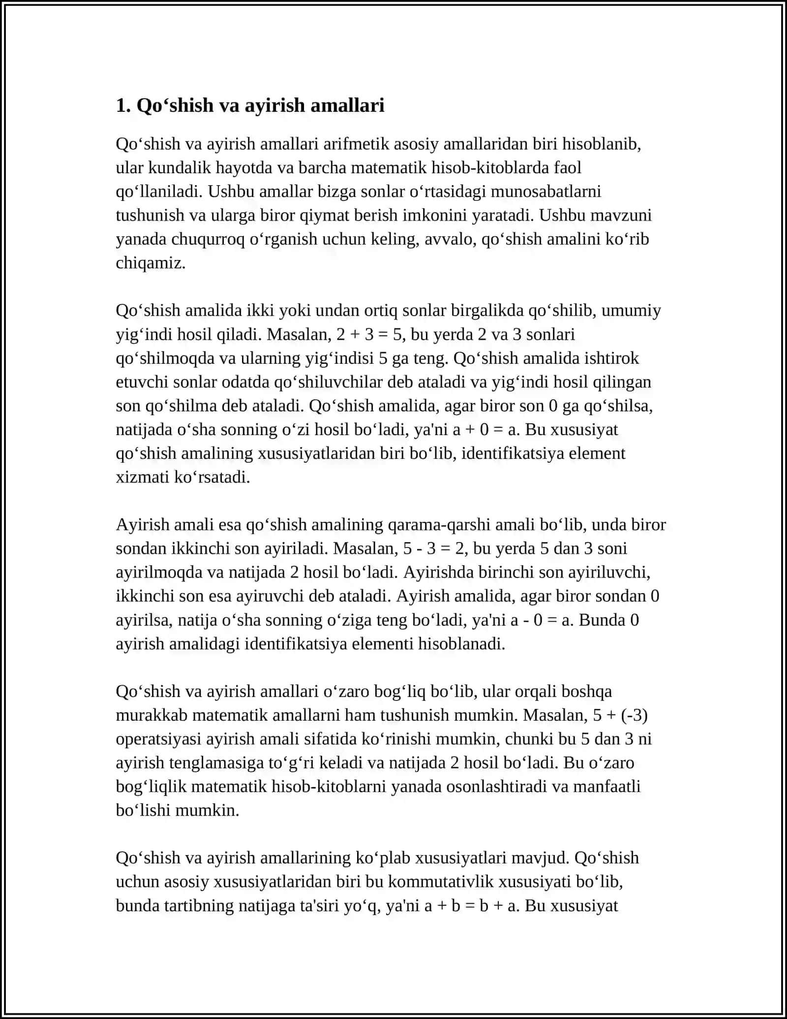 NOMANFIY BUTUN SONLAR USTIDA BAJARILADIGAN ARIFMETIK AMALLAR XOSSALARINI ISBOTLASH 3