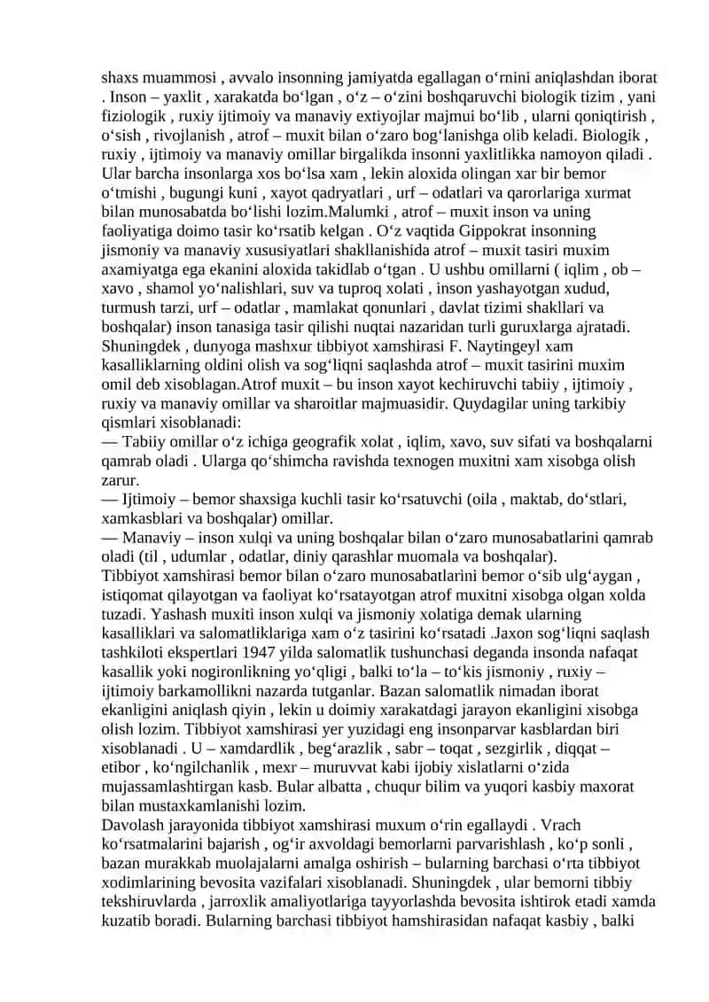 Hamshiralik ishi asoslari, rivojlanish tarixi , hamshiralik jarayoni. 3