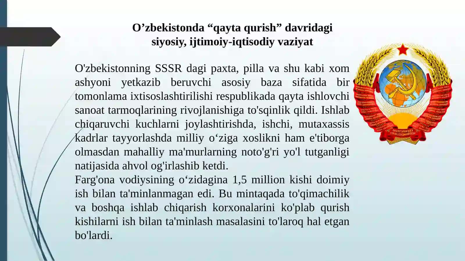 O‘zbekistondagi ijtimoiy-siyosiy vaziyat "Qayta qurish" yillarida 3
