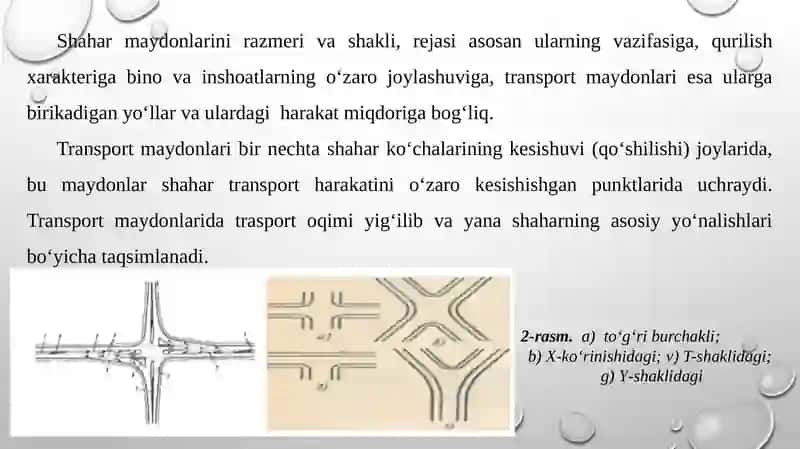 SHAHAR MAYDONLARI VA CHORRAHALAR. BIR XIL SATXDAGI AVTOMOBIL YO‘LLARI KESISHUVLARI. 3