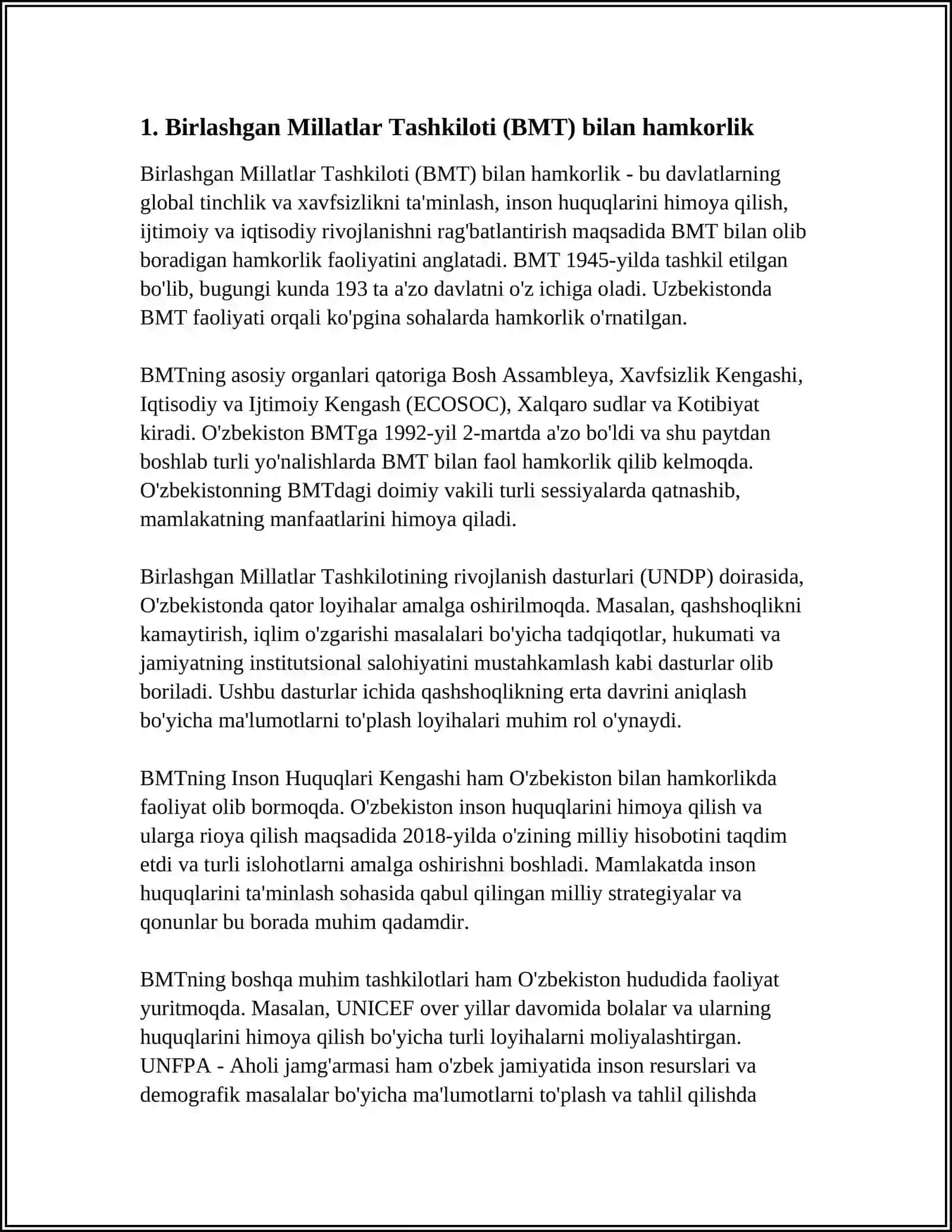 OʼZBEKISTONNING XALQARO TASHKILOTLAR BILAN HAMKORLIK ALOQALARI 3