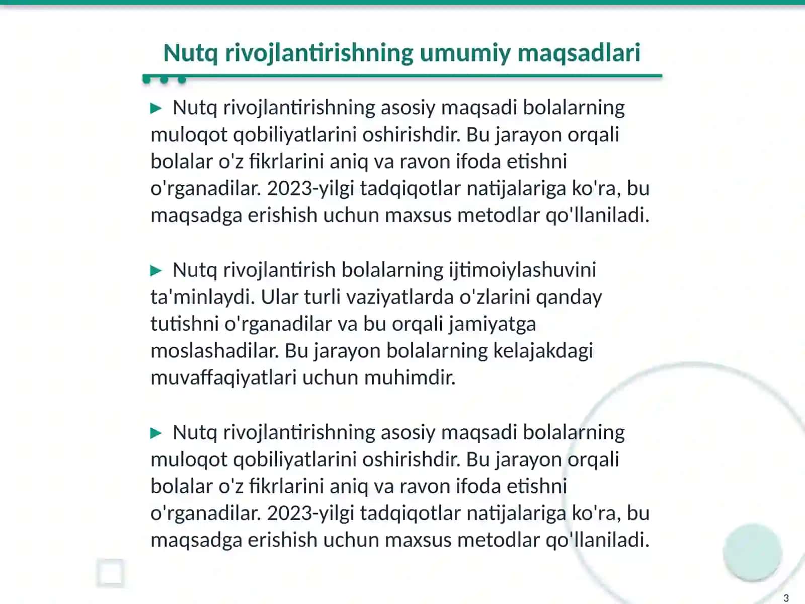 Nutqini rivojlantirishning tashkiliy pedagogik va metodik ishlari 3