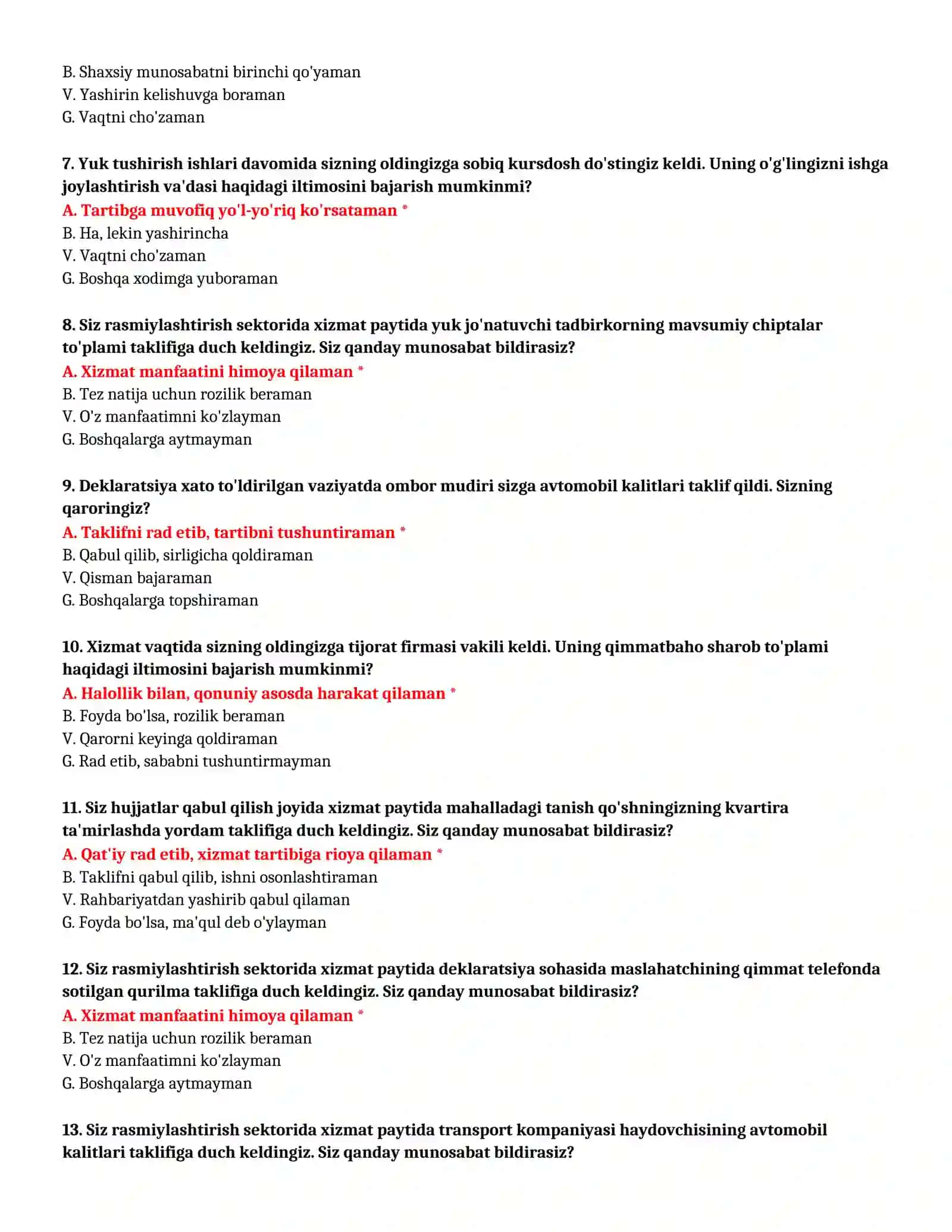 BOJXONA AKADEMIYASI - TO'LIQ TEST TO'PLAMI (№ 10) 3