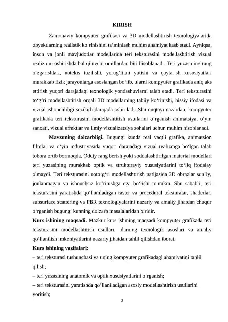 Kompyuter grafikada teri teksturasini modellashtirish usullari 3
