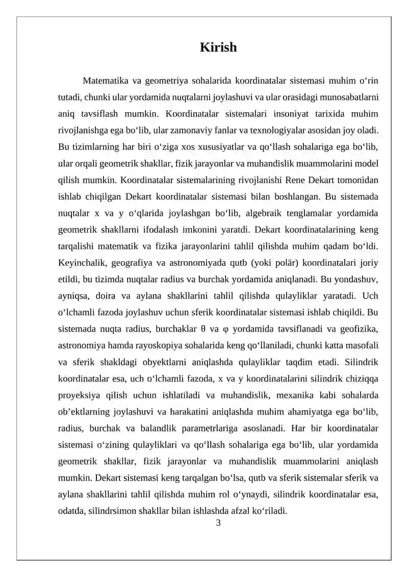 Dekart, Qutub, Sferik va Silindrik Koordinatalar Sistemasi 3