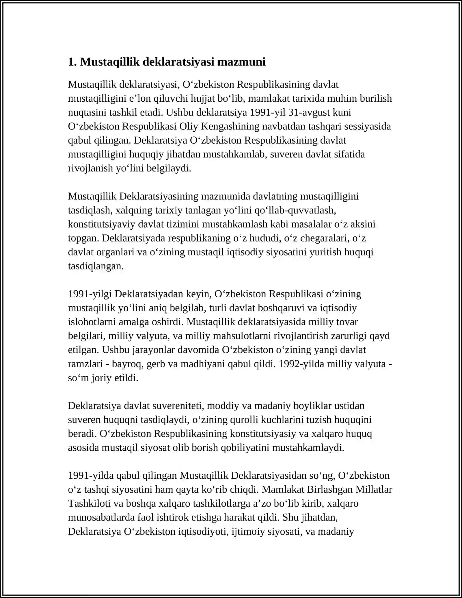MUSTAQILLIK DEKLORATSIYASI VA UNING TARIXI AHAMIYATI 3