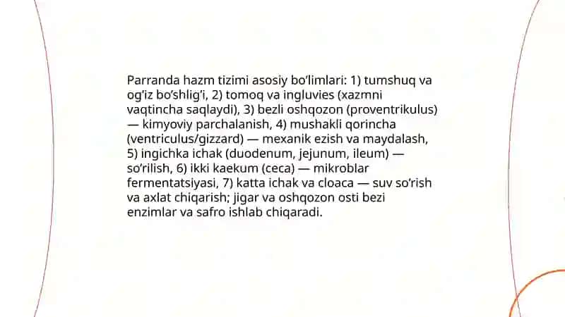 Parranda ozuqa xazming xususiyati 3