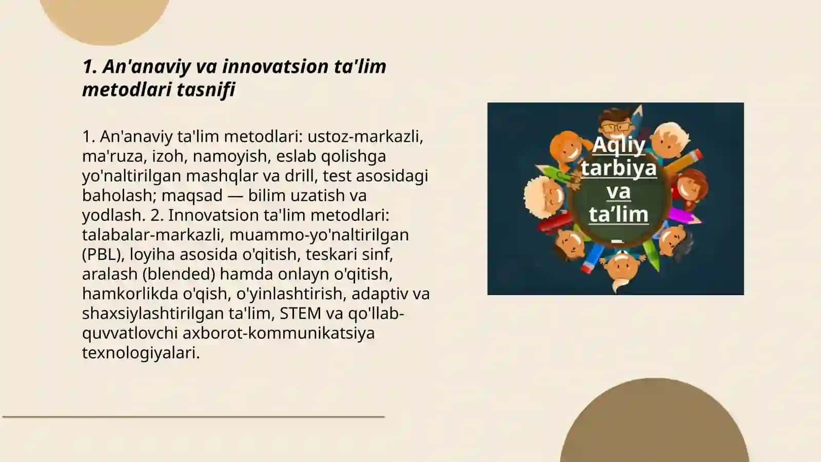 An'anaviy va innovatsion ta'lim metodlari tasnifi 3