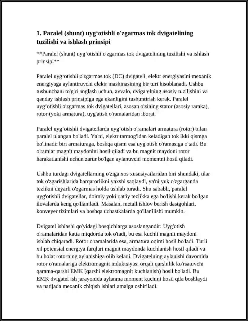 PARALLEL.KETMA -KET VA ARALASH. UYGʻOTISHLI O'ZGARMAS TOK DVIGATELI 3