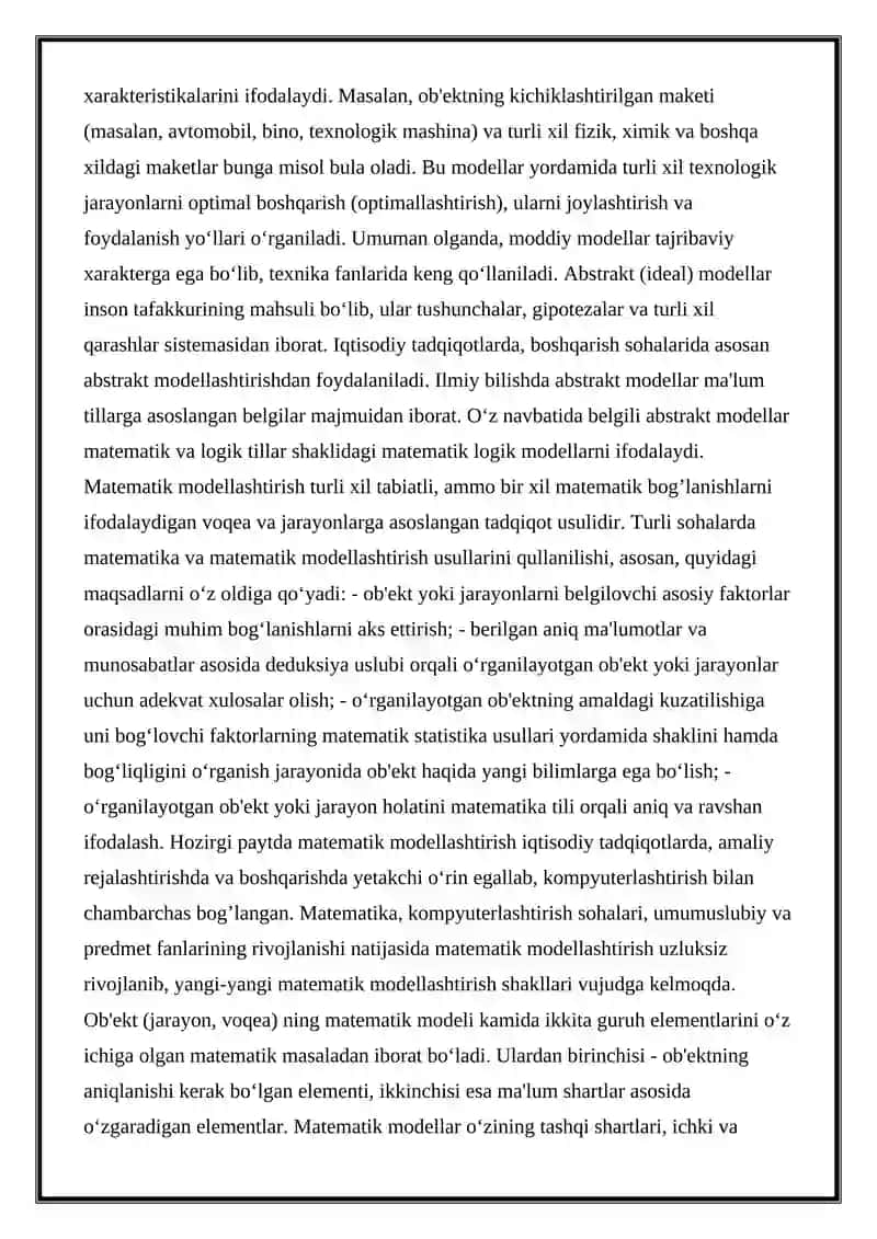 Modellashtirish Usullari, Elementlari, Vositalari va Boshqalar 3