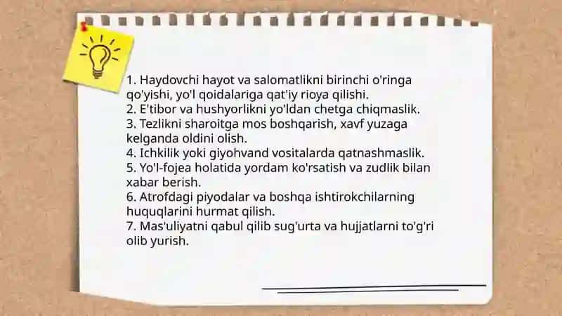 Yo'l harakatiga amal qilishning axloqiy mezonlari 3
