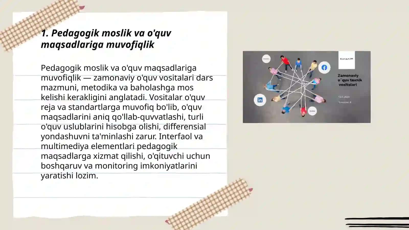 Pedagogik moslik va o'quv maqsadlariga muvofiqlik 3