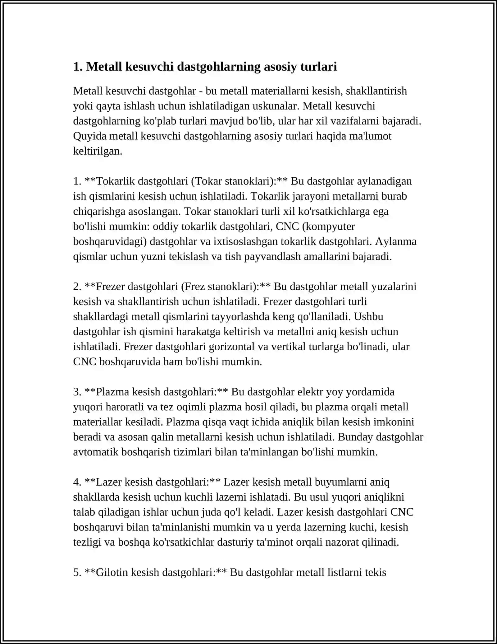 METALL KESUVCHI DASTGOHLAR VA ULARNI TASNIFI 3