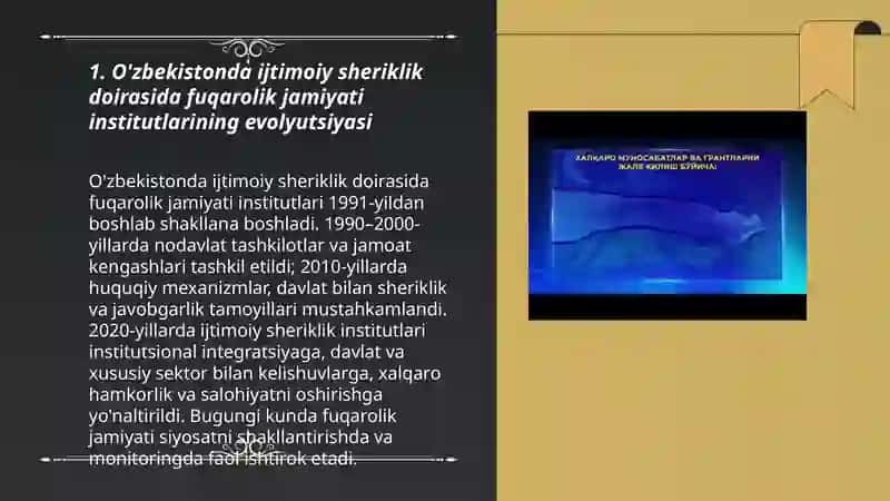 O'zbekistonda ijtimoiy sheriklik doirasida fuqarolik jamiyati institutlarining evolyutsiyasi 3