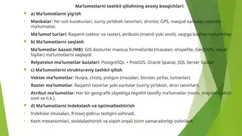 Geoaxborot tizimlarida ma’lumotlarni tashkil qilish 3