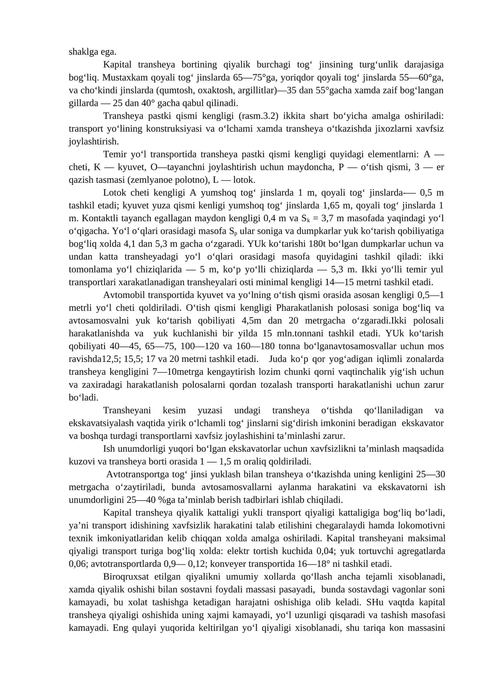 Kapital transheyani xajmi va konstruksiyasi 3