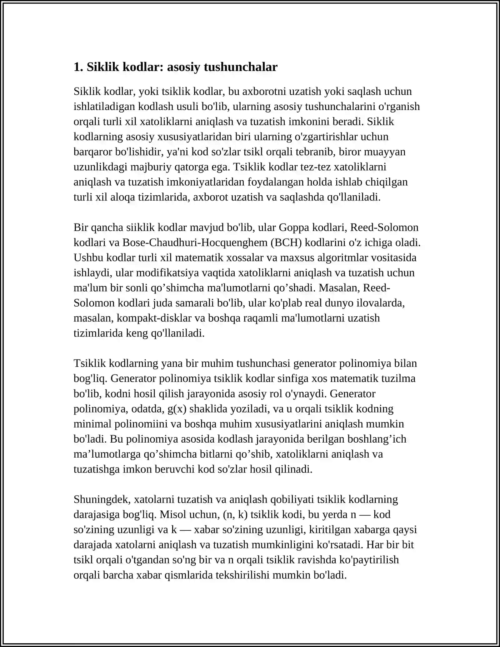 SIKLIK KODLAR:ULARNI DEKODLASH SXEMASI 3