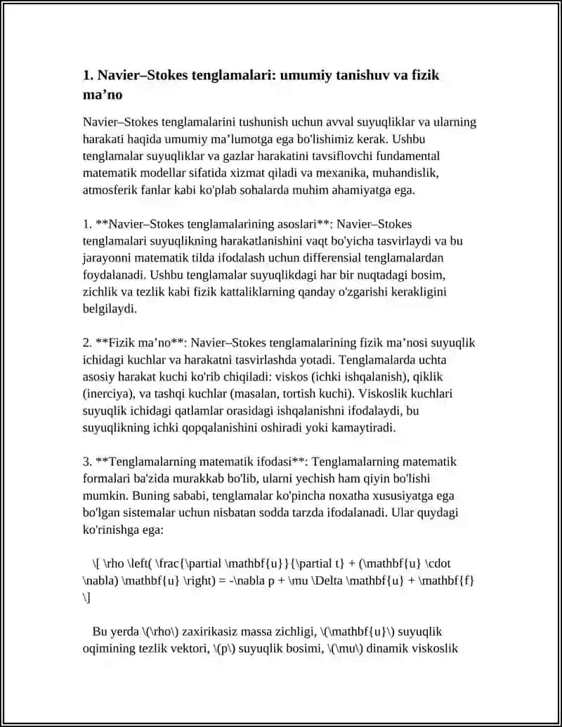 HARAKATNING NAVE-STOKS DIFFERENSIAL TENGLAMALARI 3