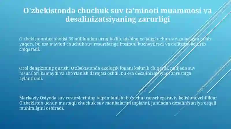 O'zbekistonda sho'r suvni chuchuklashtirish zarurati va imkoniyatlari 3