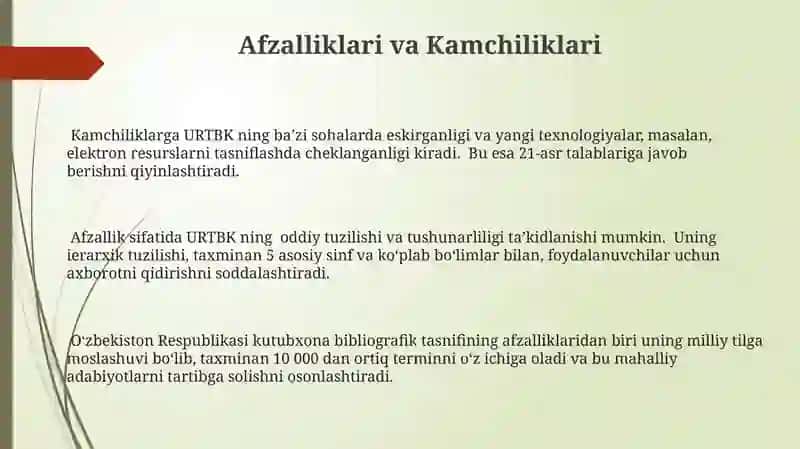 Oʻzbekiston Respublikasi Kutubxona Bibliografik Klassifikatsiyasi 3