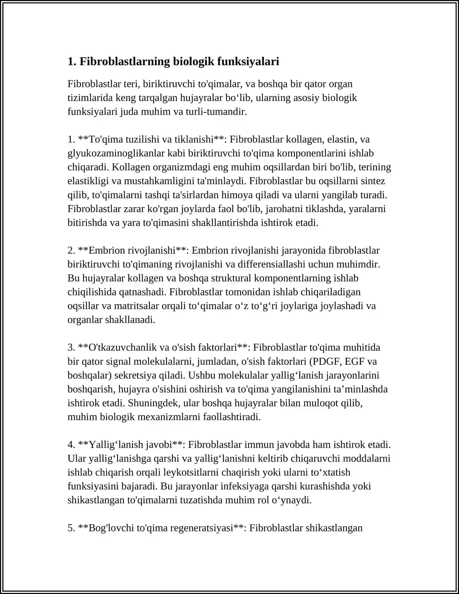 FIBROBLASTLARNING JAROHATNING BITISHI VA CHANDIQ HOSIL BO'LISHIDAGI ROLI 3