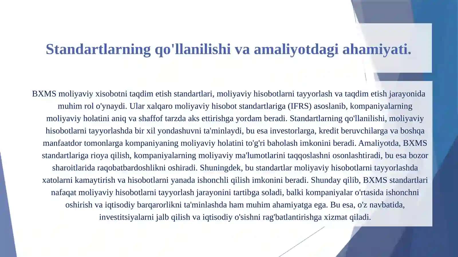 1 sonli BXMS moliyaviy xisobotni taqdm etish standartlarining mazmuni va qo'llanilishi 3