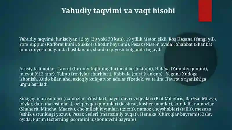 Yahudiylik ta'limoti, an'ana va marosimlari 3