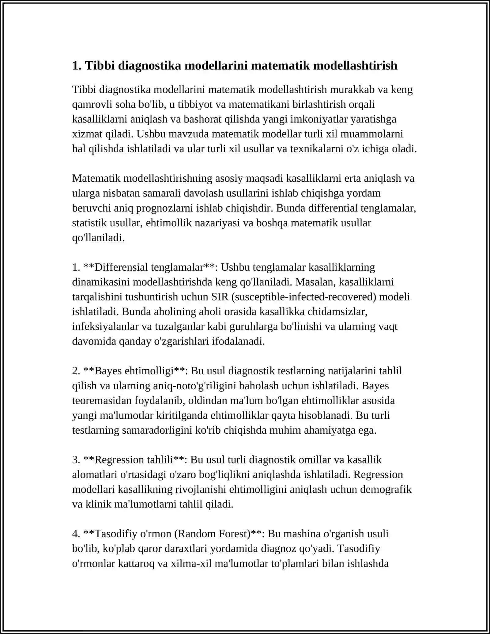 TIBBIY-BIOLOGIK MASALALARNI YECHISH ALGORITMLARINI MATEMATIK MODELLASHTIRISH 3