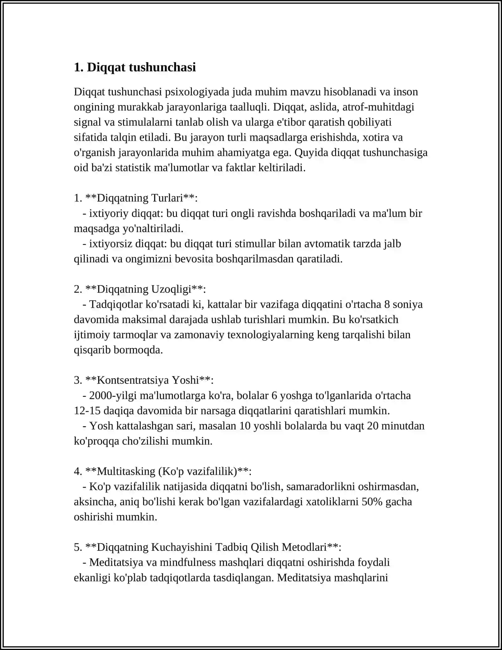 DOBRINNING DIQQAT HAQIDAGI QARASHLARI, DIQQATNING XUSUSIYATLARI 3