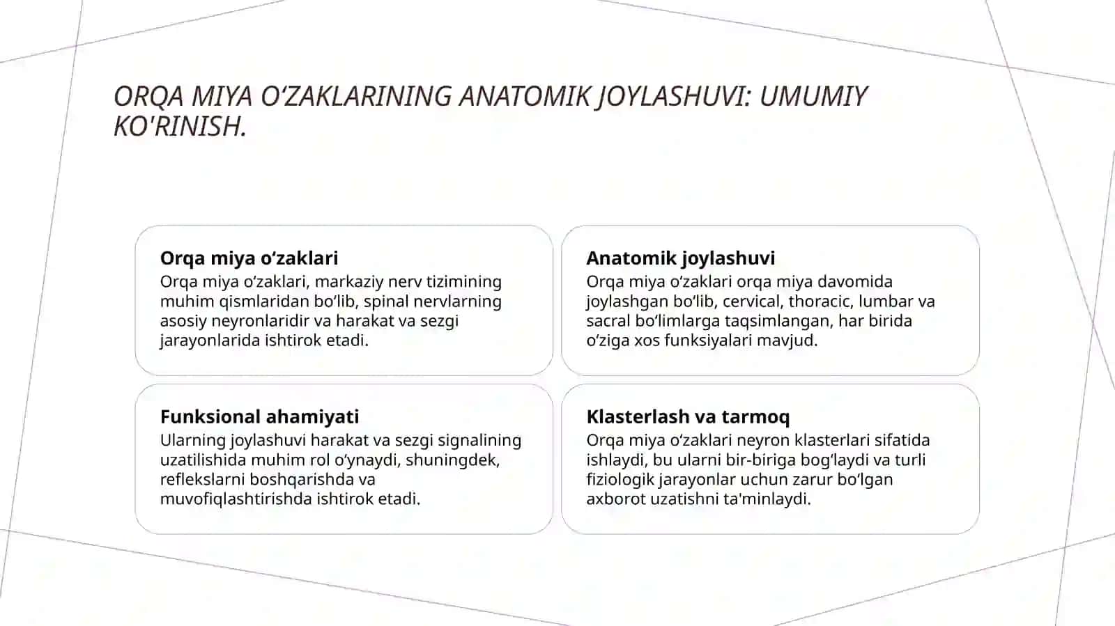 Orqa miya oʻzaklarining joylashuvi va ularning ahamiyat 3