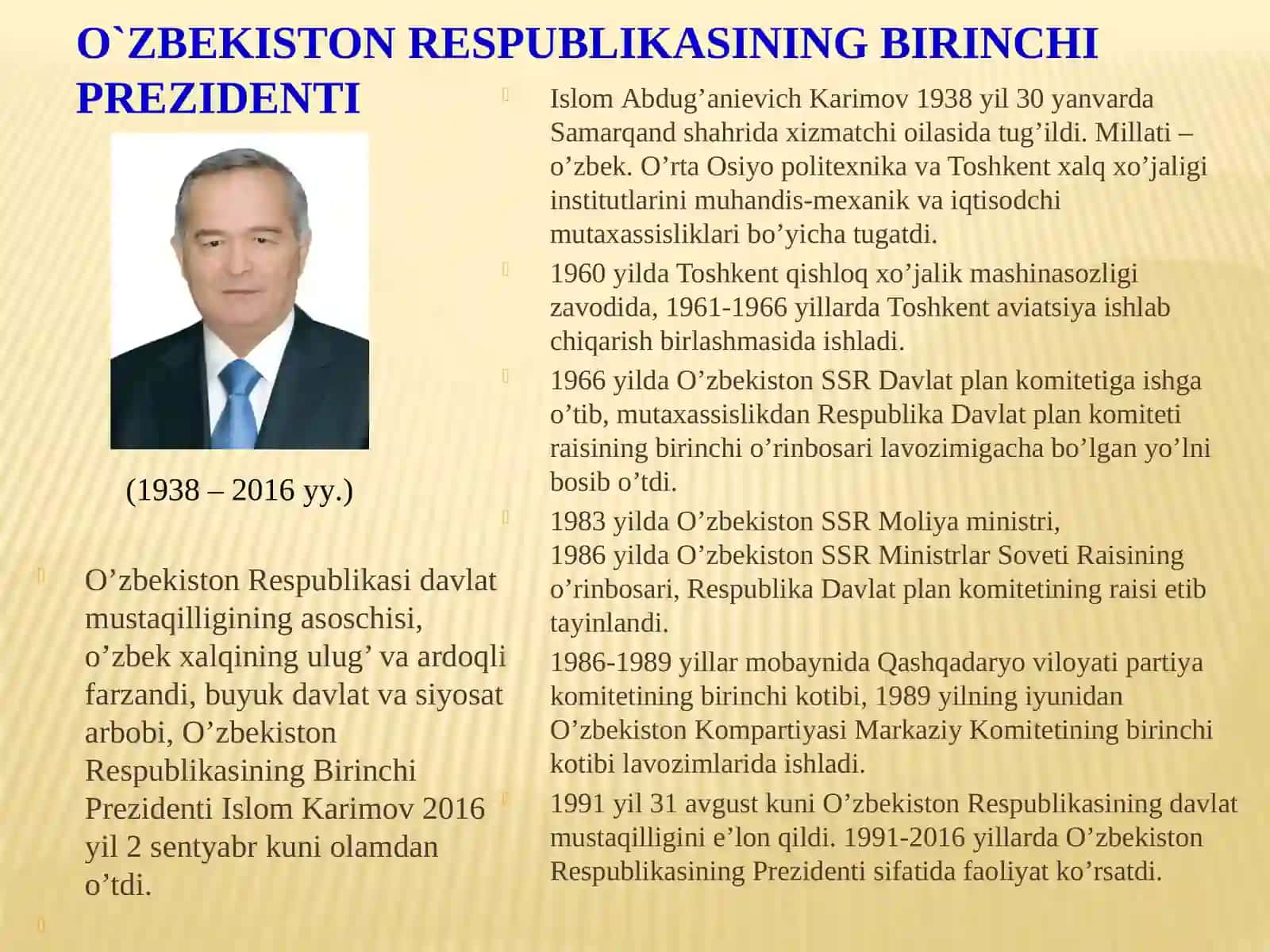 Islam Karimov - O'zbekiston Respublikasi davlat mustaqilligining asoschisi 3
