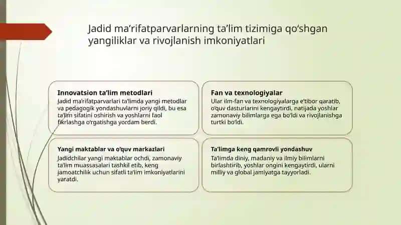 Jadid Ma'rifatparvarlarning Ta'lim va Madaniyatdagi Roli 3