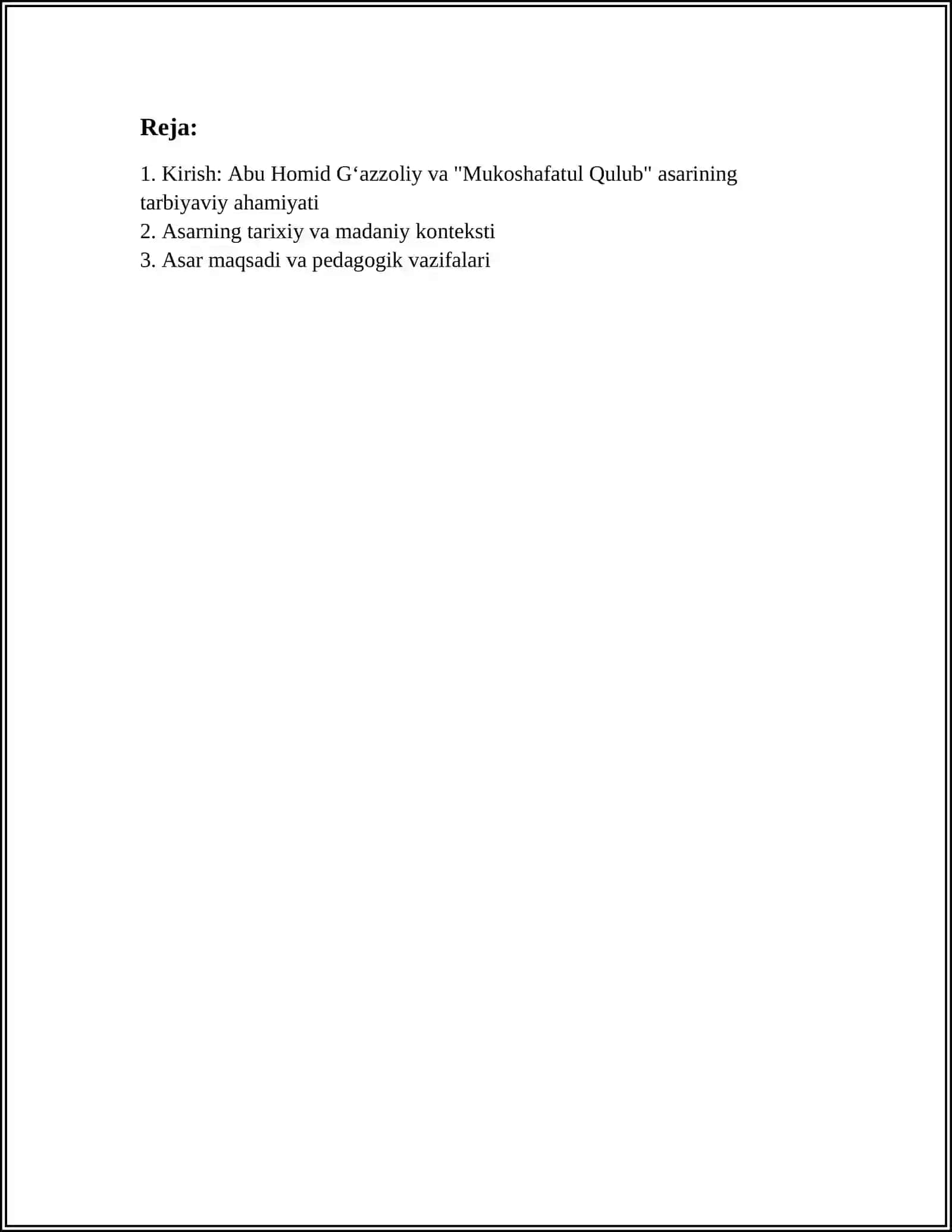 Abu Homid Gʻazzoliyning,,Mukoshafatul Qulub '' Asarining Tarbiyaviy ahomiyati boʻyicah prezentalisk tayyorlash 3