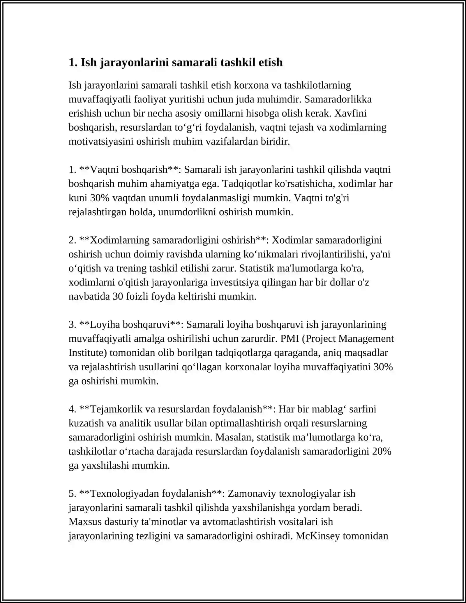 MUSTAQIL ISH Mavzu: ISH JARAYONLARI.ISHCHILAR ISHINI TASHKIL ETISH XO'JALIK HISOBI IJARA MEXNAT UNUMDORLIGI 3