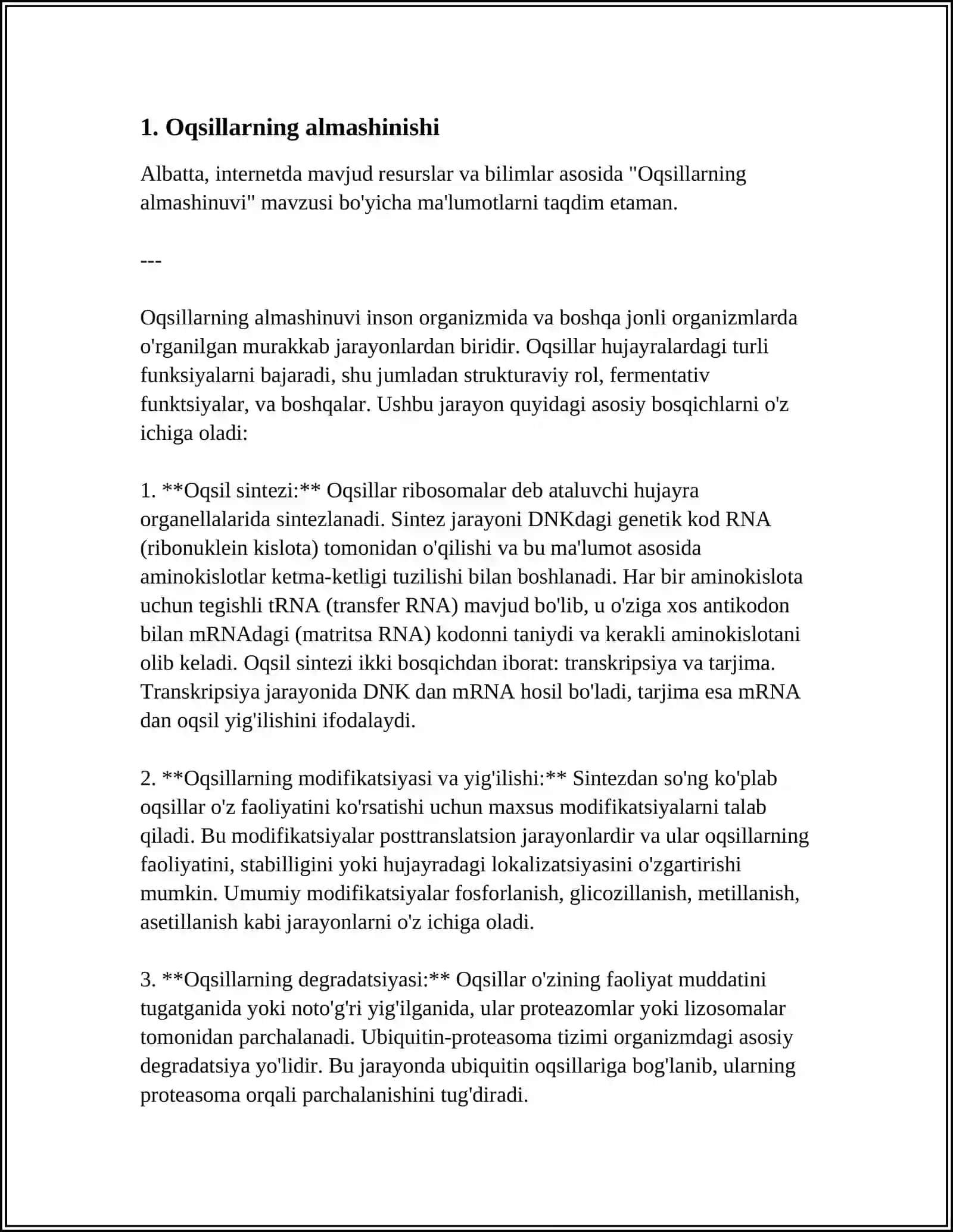 ORGANIZMDA OQSILLARNING, YOGʻLARNING VA UGLEVODLARNING ALMASHINISHI VA AHAMIYATI 3