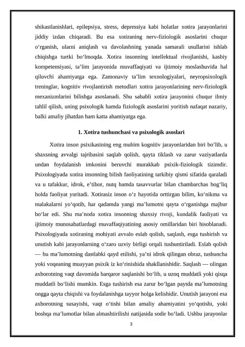 Xotira, xotiraning nerv fiziologik asoslari 3