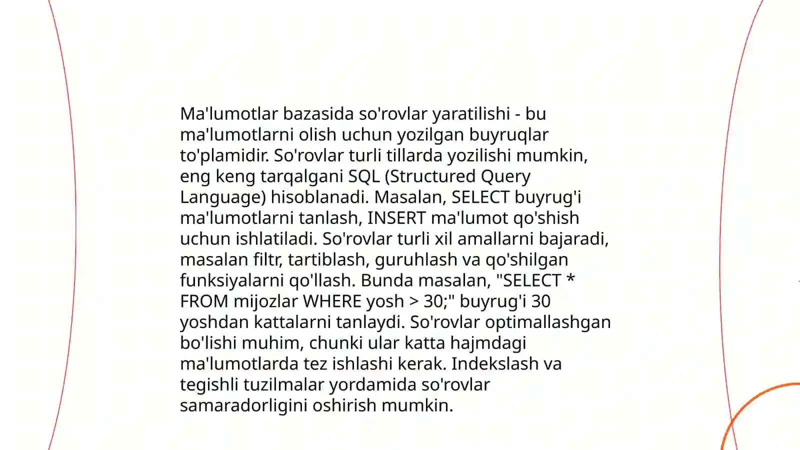 Ma’lumotlar bazasiga so’rovlar yaratish. Tasavvur, VIEW yaratish va undan foydalanish 3