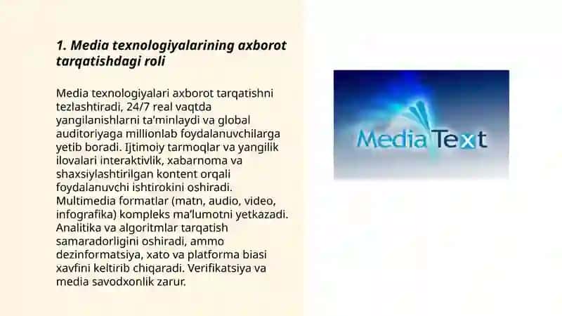 Media texnologiyalarning bugungi kunda jamiyat oʻrnidagi oʻrni 3