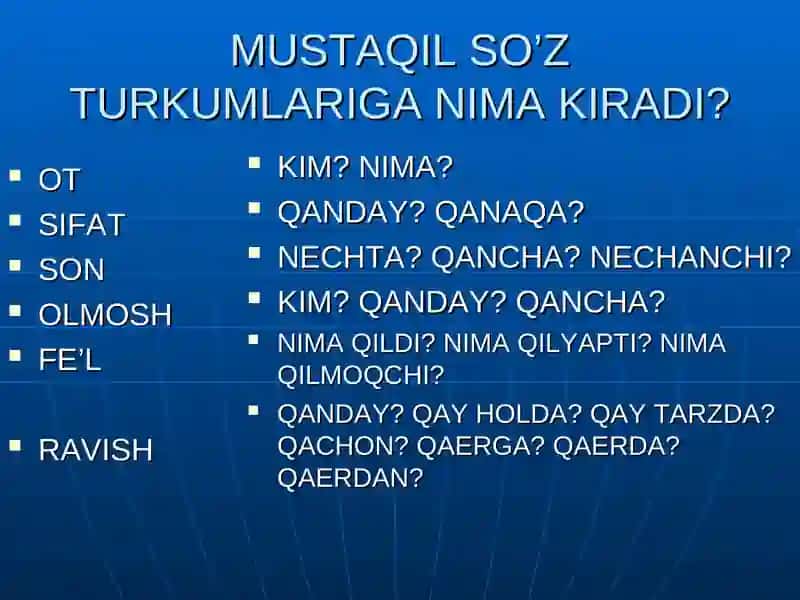 mustaqil so’z turkumlari 3