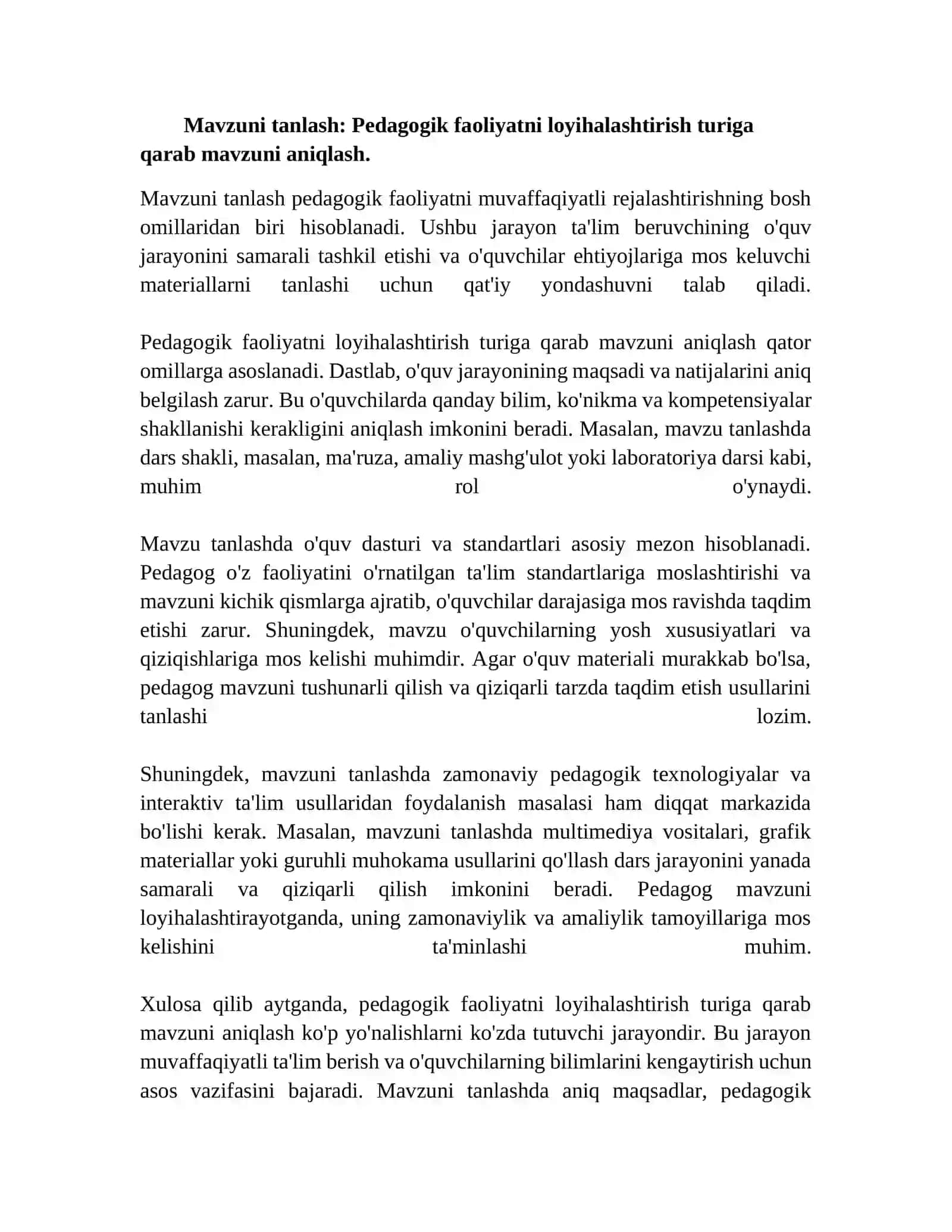 Pedagogik faoliyatini loyihalashtirishturlari 3