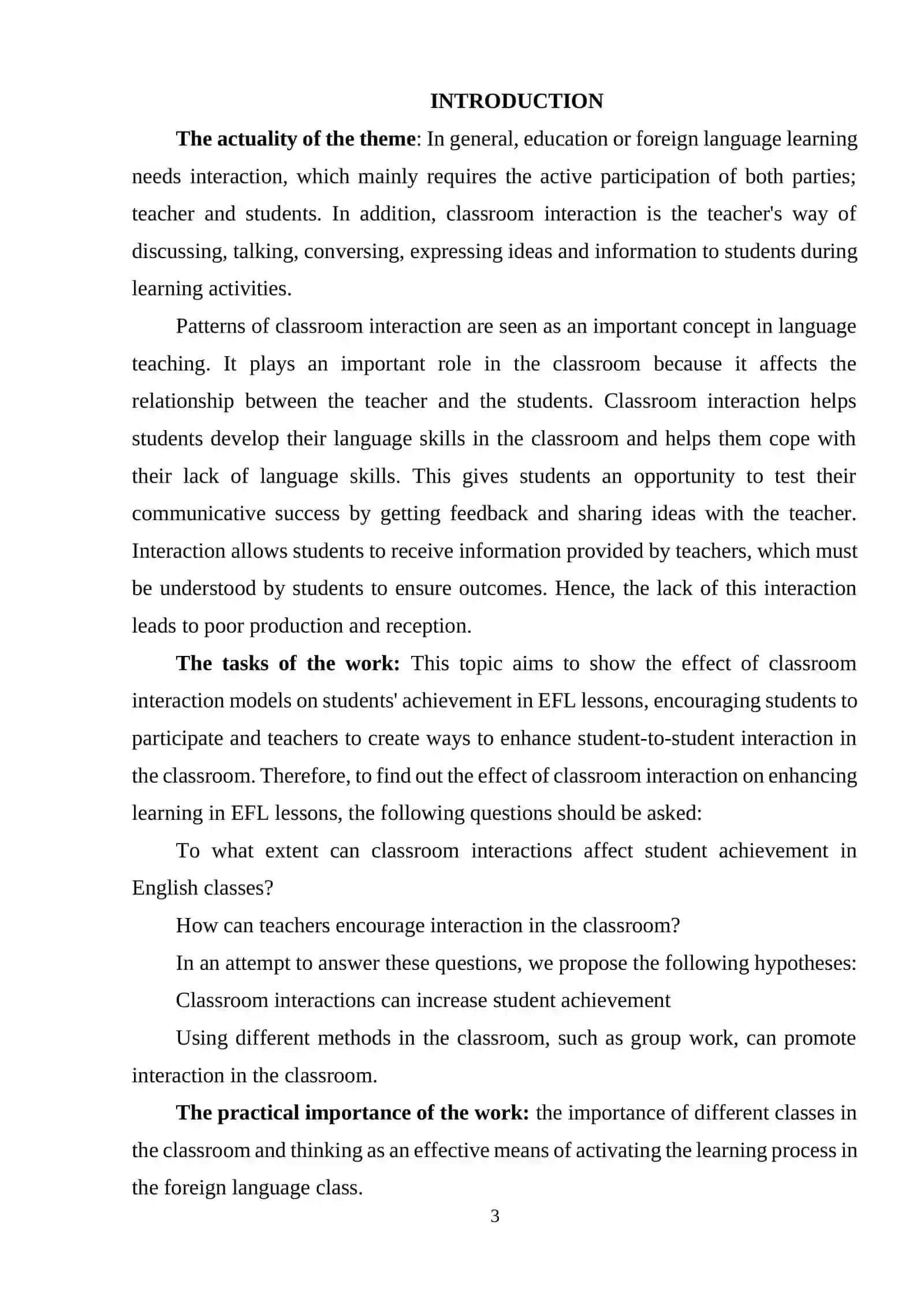 THE IMPORTANCE OF INTERACTION PATTERNS IN CLASSROOM LANGUAGE LEARNING 3