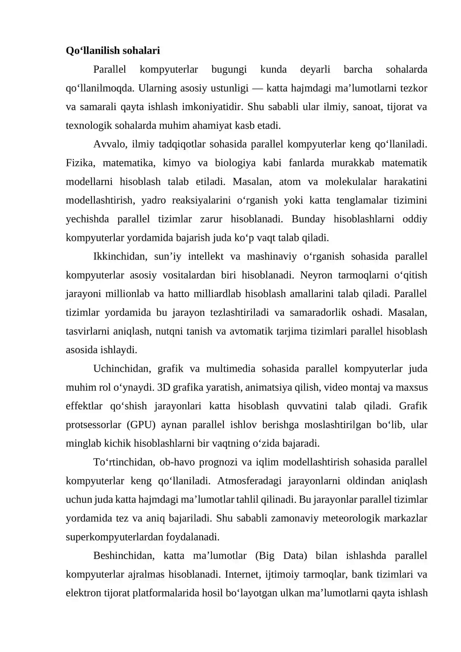 Parallel kompyuterlar: umumiy va ajratilgan xotirali multiprotsessorlar va multikompyuterlar 3