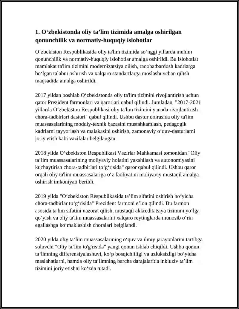 O‘ZBEKISTONDA OLIY TAʼLIM SOHASIDA OLIB BORILGAN ISLOHOTLAR VA UNING ISTIQBOLLARI 3