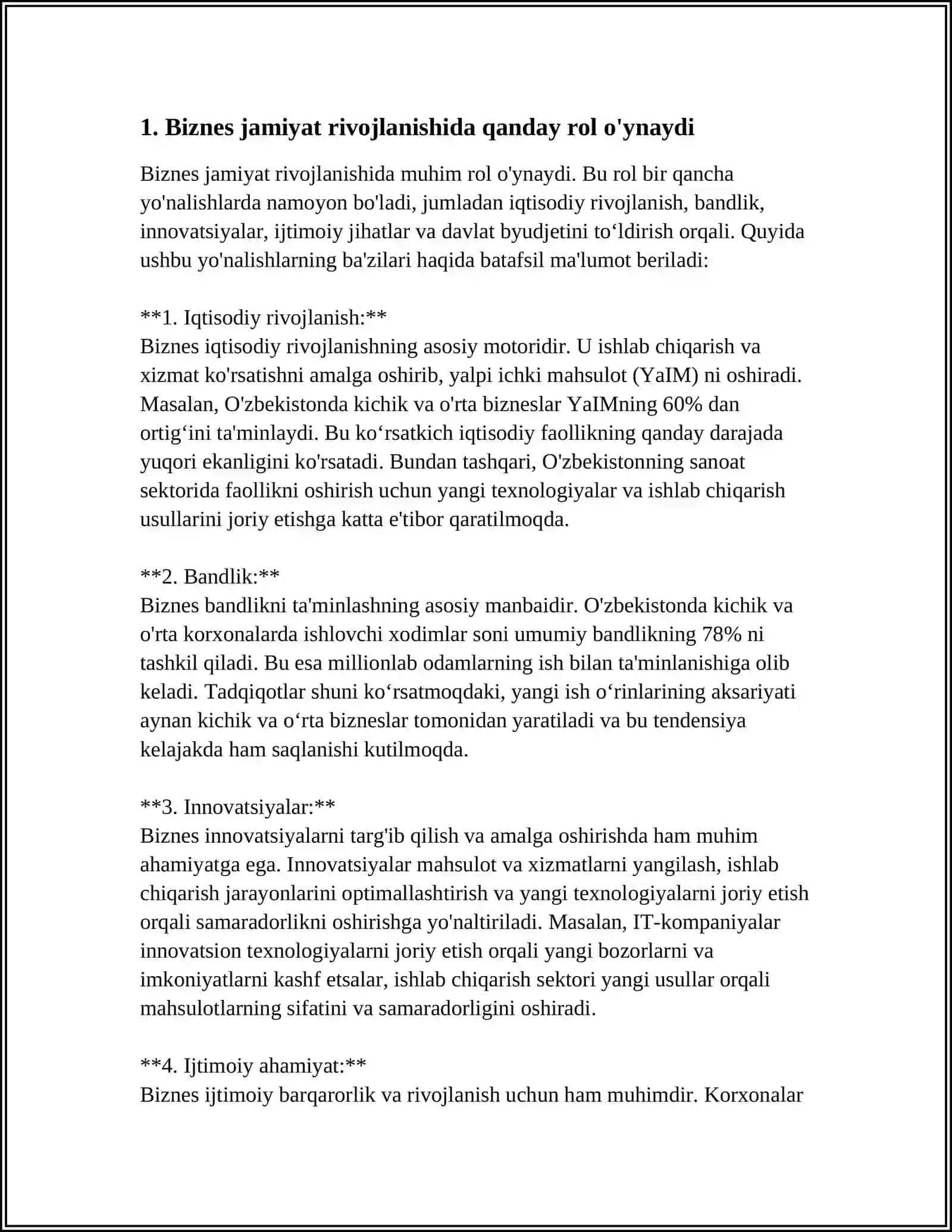 BIZNES JAMIYAT RIVOJLANISHINING TIZIMI SIFATIDA. BIZNESNING ASOSIY TURLARI 3