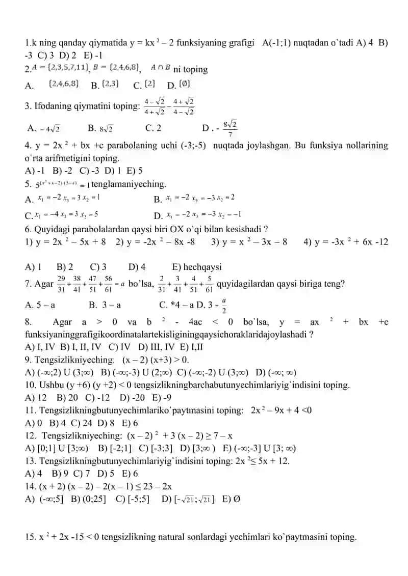 Matematikadan Olimpiada savollari 3