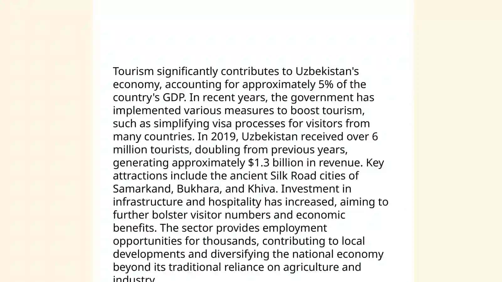 Uzbekistan and the world. Travelling and tourism industry 3