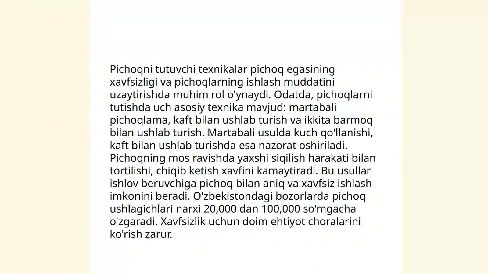 Texnologiya darslarida pichiqdan foydalanish qoidalari 3