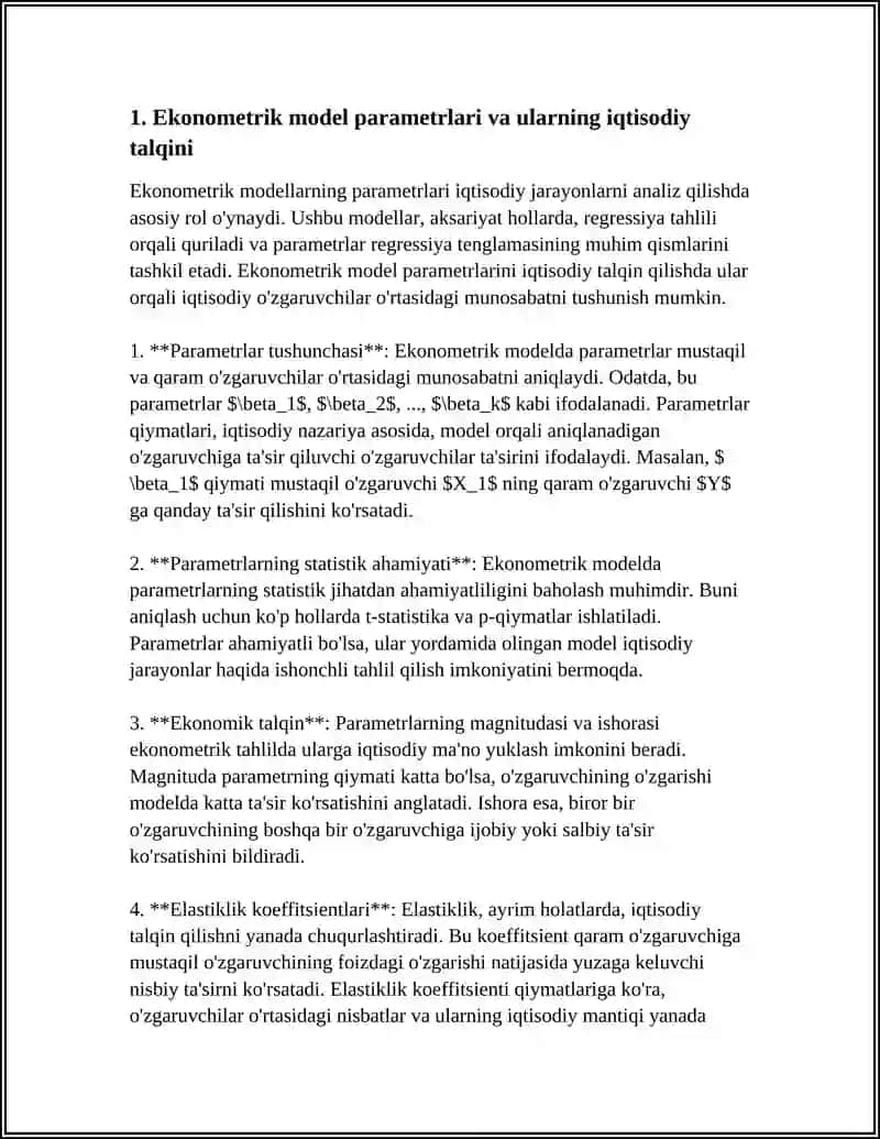 EKONOMETRIK MODEL PARAMETRLARINING IQTISODIY TAHLIL VA ELASTIKLIK KOEFFITSIENTLARINI HISOBLASH 3