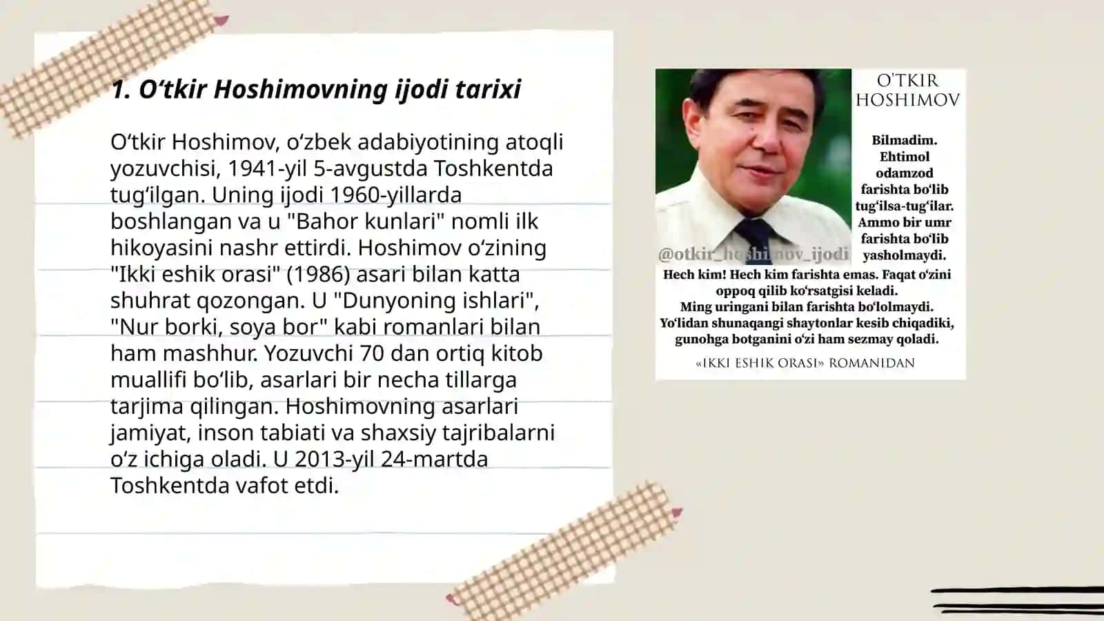 O‘tkir Hoshimovning roman va qissalari badiyati 3